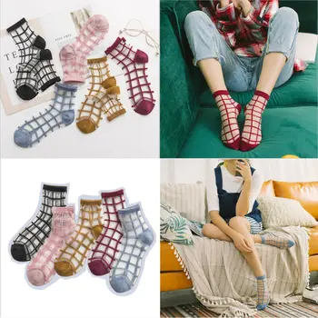 

5 Pairs Women Elastic Ultra Thin Transparent Crystal Lace Sock Short Socks US