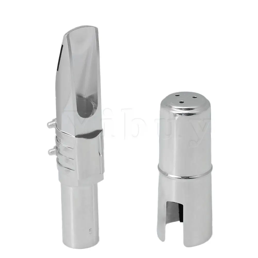 Yibuy Sliver Brass bE Baritone Saxophone Ligature Mouthpiece With Caps 5# Parts