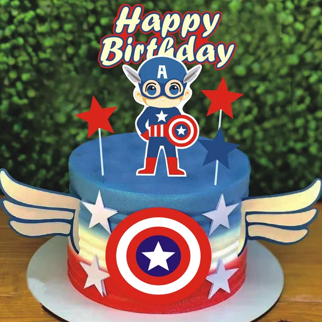 8pcs Cartoon Happy Birthday Cake Topper Set Cute Super Hero Paper Cupcake  Topper for Kids Boys Birthday Party Cake Decorations