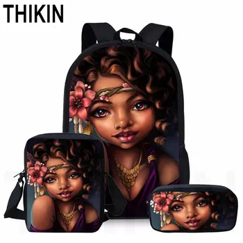 

THIKIN African American Black Art Girls School Bag Fashion Book Bags for Teenagers Boys Backpack Children Daily Mochila Custom