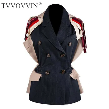 

TVVOVVIN Vest Double Breasted Sleeveless Vest Tassels Ribbon Stitching Women's Waist Coats Fashion Sleevless Jacket 2019 X421
