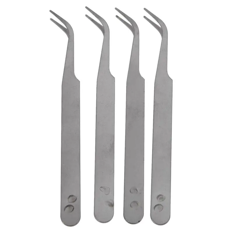 

Silver Tone 5 Inch Length Metal Bent Tip Tweezers 4 Pcs