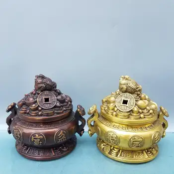 

Home Decor 6" Chinese Seikos Brass Ruyi Toad Statue Carved Ruyi Toad Cornucopia Implication Lucky fortune