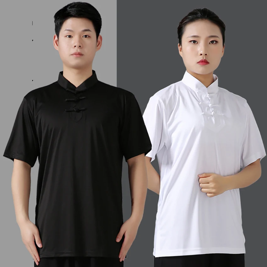 Martial Arts Clothing Men&s Morning Exercise Kung Fu Stage Costume Tai Chi Solid Color Short Sleeved Comfortable Bre