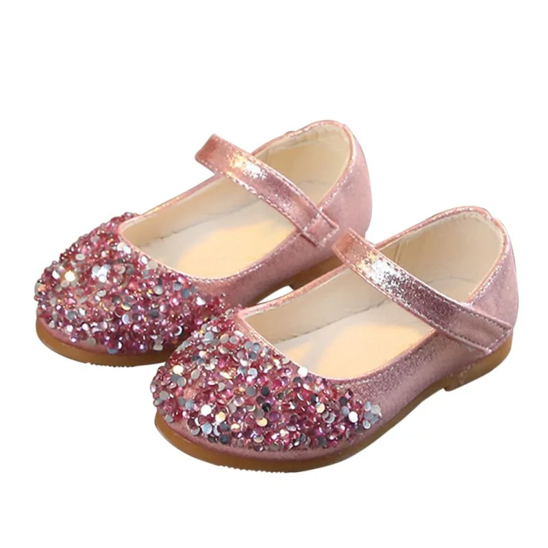 Fashion Baby Girls Flat Dress Party Shoes Children Toddler Kid Rhinestone Princess Shoes - Цвет: P