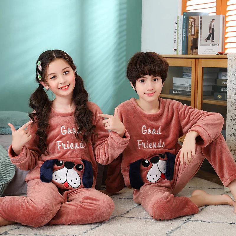 

Warm Flannel Children Pajamas Set Kids Baby Girl Boys Cartoon Casual Cloth Costume Long Sleeve Children Sleepwear Pajamas Sets