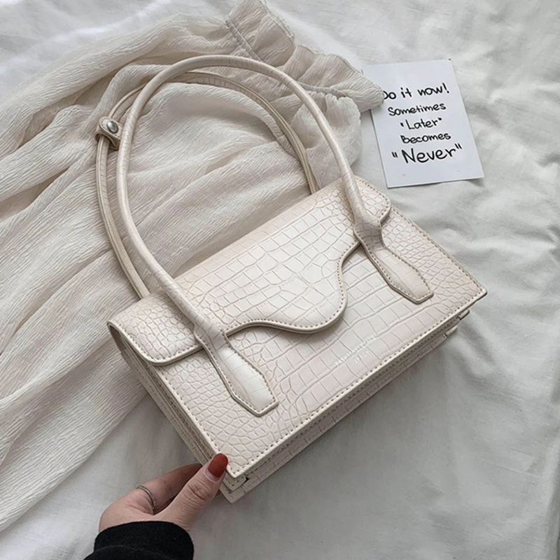 

White Shoulder Bags For Women 2020 Simple Designer Stone Pattern PU Leather Crossbody Bag Luxury Brand Totes Handbags and Purses