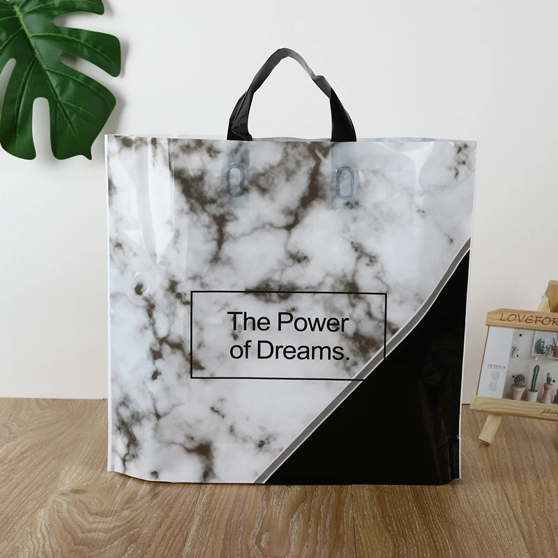 

50pcs Thick Large Plastic Bags 35x30cm High Quality Marble Pattern Shopping Jewelry Packaging Bags Plastic Gift Bag with Handle