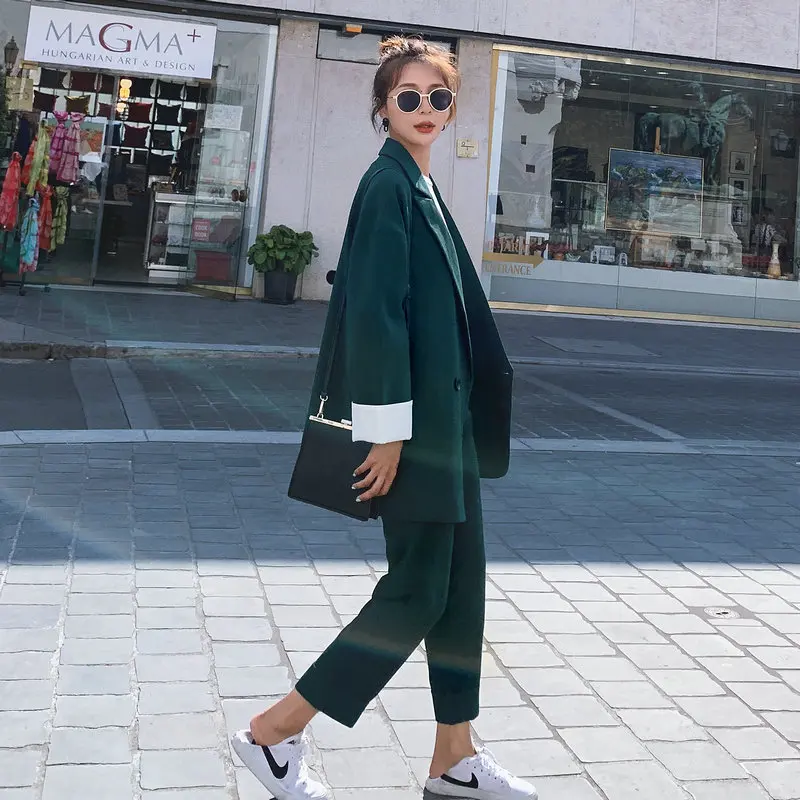 Женский костюм куртка осень 2019 Корейская версия Новая Манжета Хит цвет чернильно