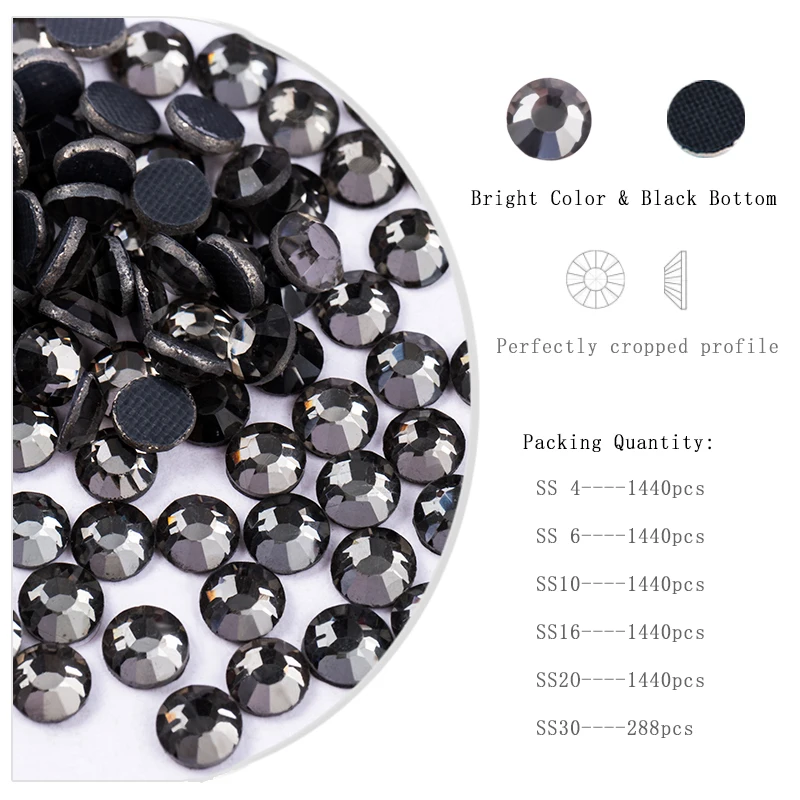Beadsland Black Diamond Rhinestones, Flatback Crystal Rhinestones for Craft, SS10, 1440pcs, Size: SS10/1440pcs