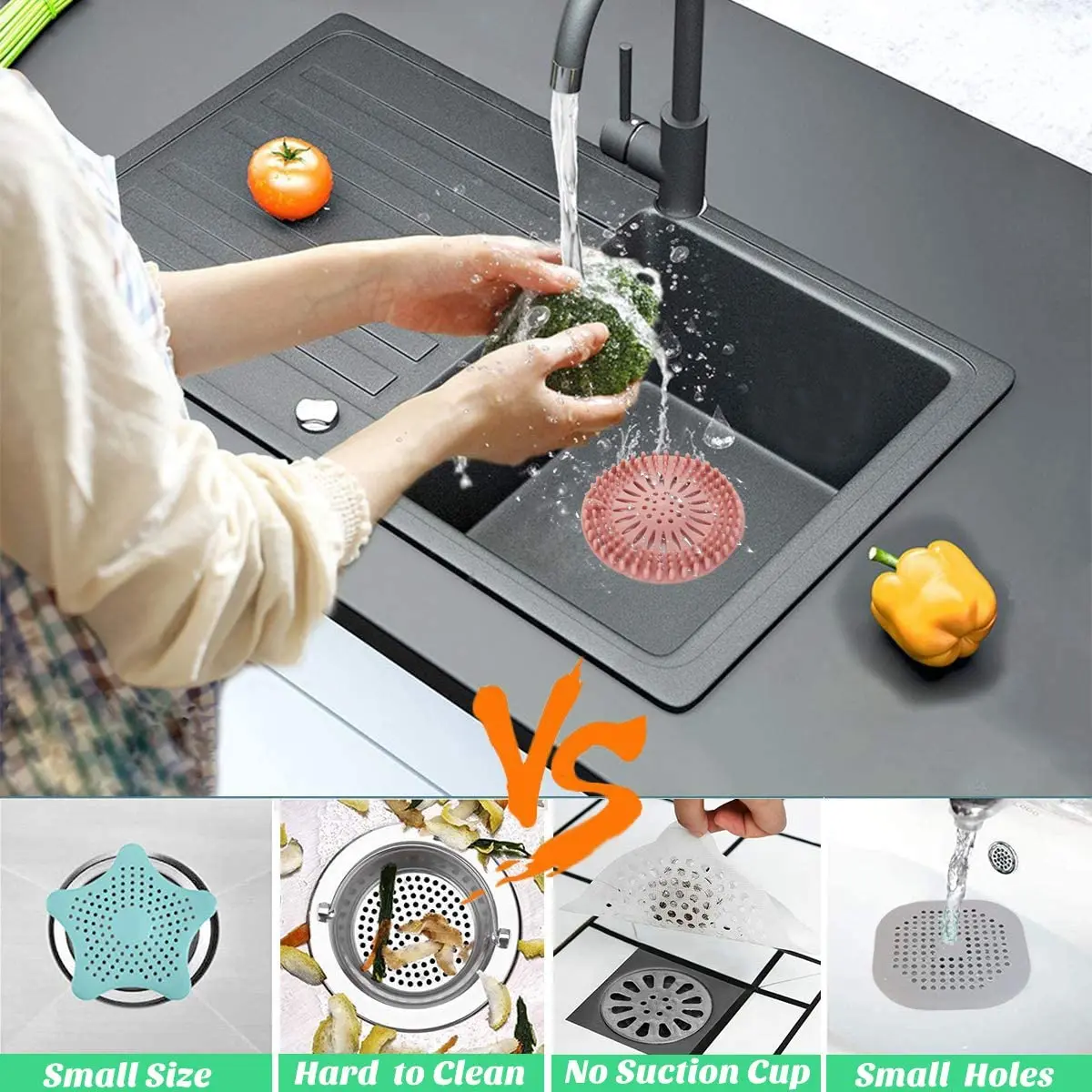Hair Catcher Durable Silicone Hair Stopper Shower Drain Cover Protector Trap Sink Strainer for Kitchen Bathroom Bathtub sink filter,sink strainer,hair drain catcher,kitchen sink strainer,shower drain cover,shower drain filter