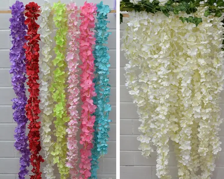 Flower Wisteria Garland Hydrangea Wedding-Decoration-Supplies Artificial-Silk 230cm Flower Wisteria Garland Hydrangea Wedding-Decoration-Supplies Artificial-Silk 230cm