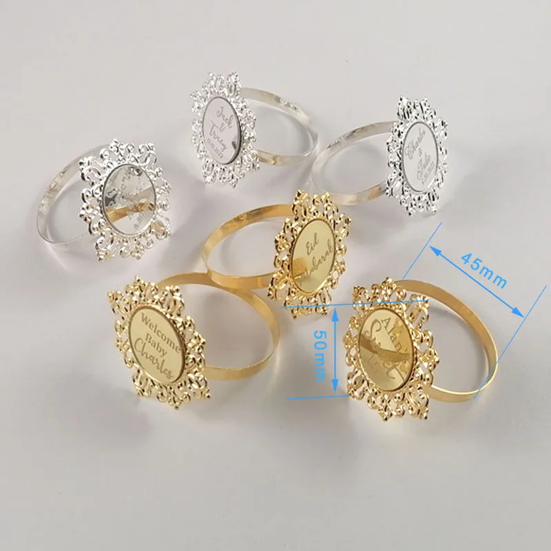 Customizable Gold Napkin Rings for Dinner Table Wedding Decoration Party Accessories Personalized Hebrew Arabic Napin Holder