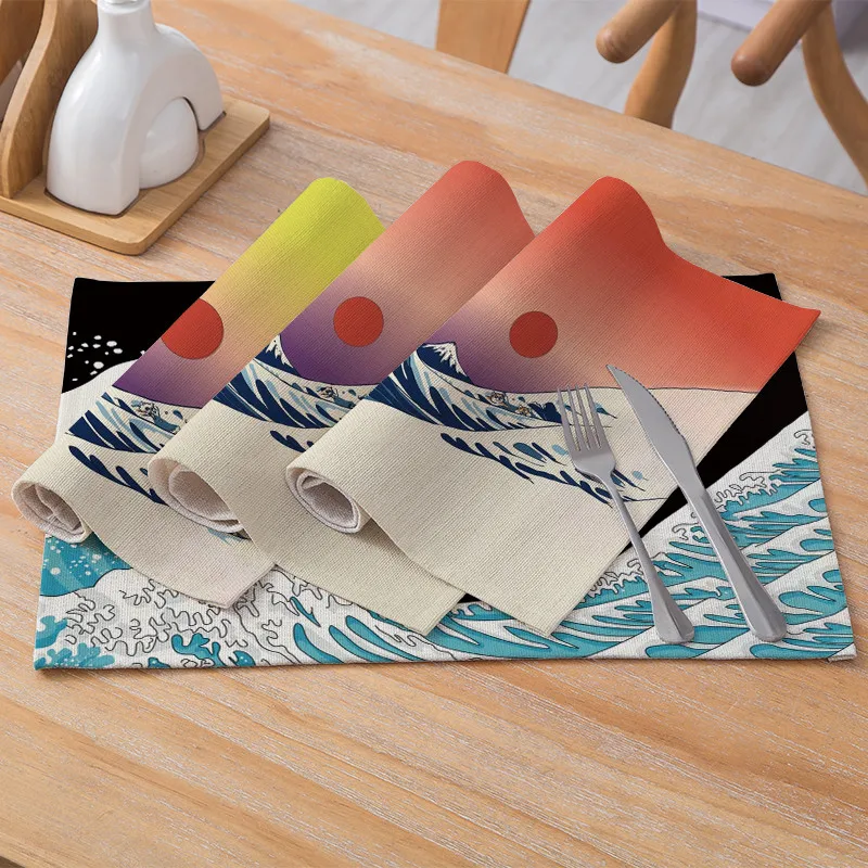 

TTLIFE Printed Table Mats for Dining Table Japan Style Placemat Bowl Drink Coasters Cup Mat Kitchen Decoration Accessories