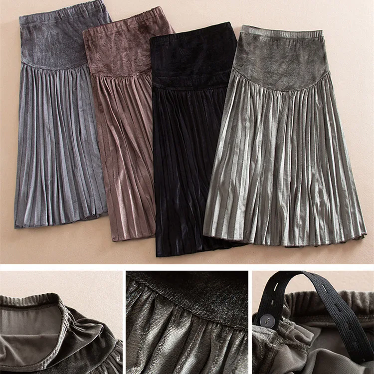 Высококачественная одежда для беременных; коллекция года; сезон осень-зима; корейская мода; трапециевидная юбка; бархатная плиссированная юбка средней длины для беременных женщин