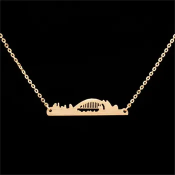 

10PCS Stainless Steel Layer Women Men Vintage Jewelry Rose Gold Silver Plated Skyline Sydney Pendant Necklace