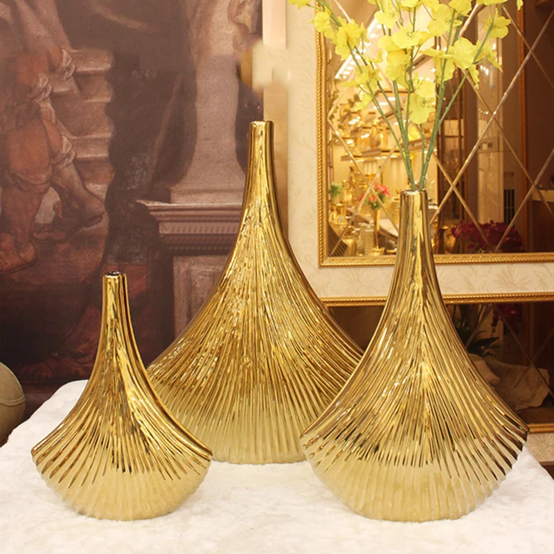 Vase Home Decor Gold Ceramic Vase Luxury Shell Flower Vases For Room