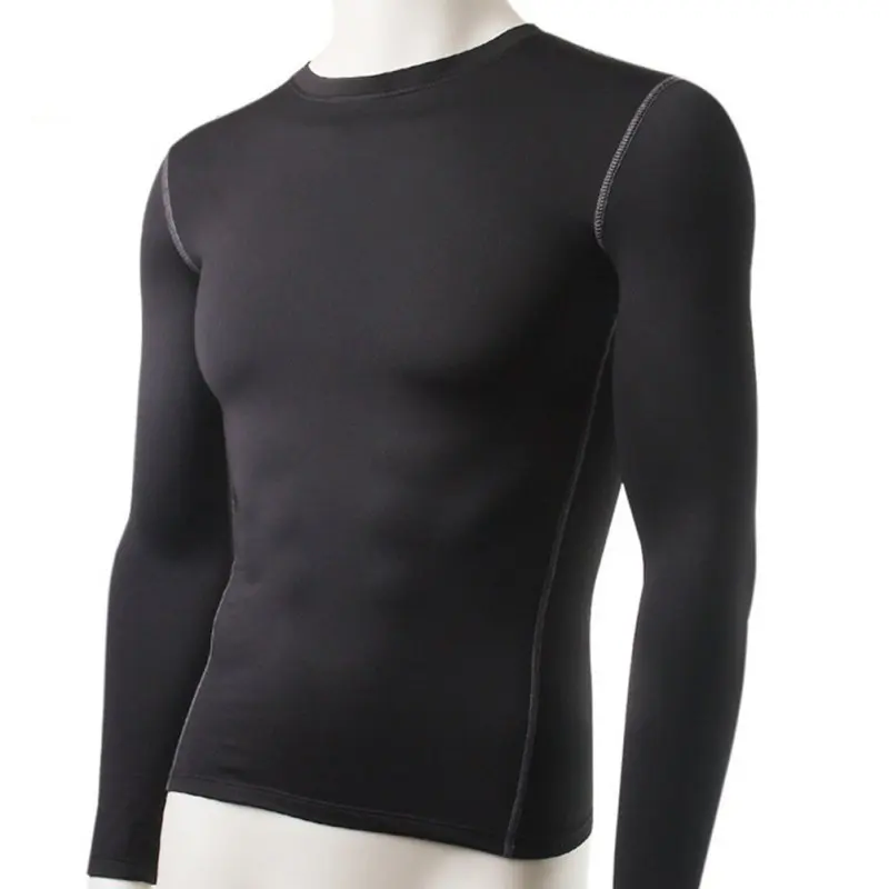 Мода зима для мужчин Slim Fit с длинным рукавом термобелье Базовая Верхняя Нижняя рубашка - Цвет: Черный