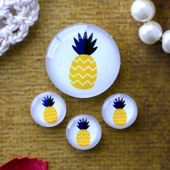 

12mm 25mm 20mm Beautiful Photo Glass Cabochons Round Cameo Set Handmade Pineapple Fruit Kindly