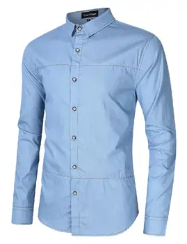 

ZACOO Yong Horse Men's Casual Slim Fit Button Down Long Sleeve Denim Shirt
