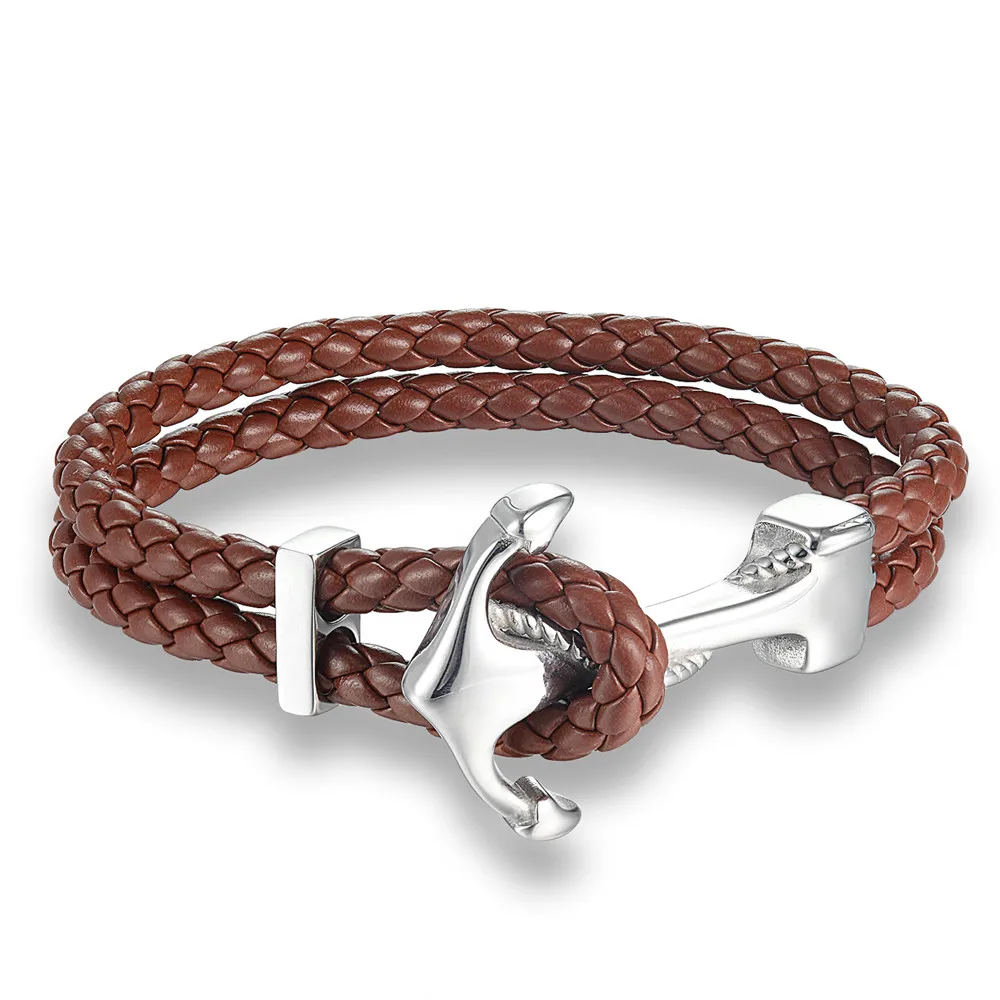 Leather Bracelets Hope Anchor Leather Bracelet Men Stainless Steel Charm Bracelets Wristband Fashion Jewelry Navy Style
