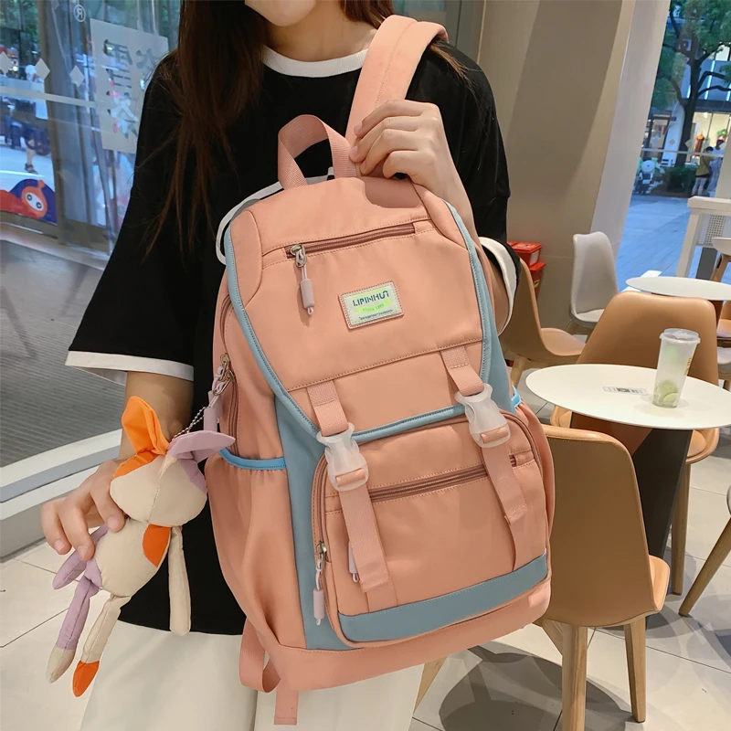 

New Solid Teenage Girl Book Bag Stylish And Versatile Female Student College Schoolbag Large Capacity Travel Women Rucksack