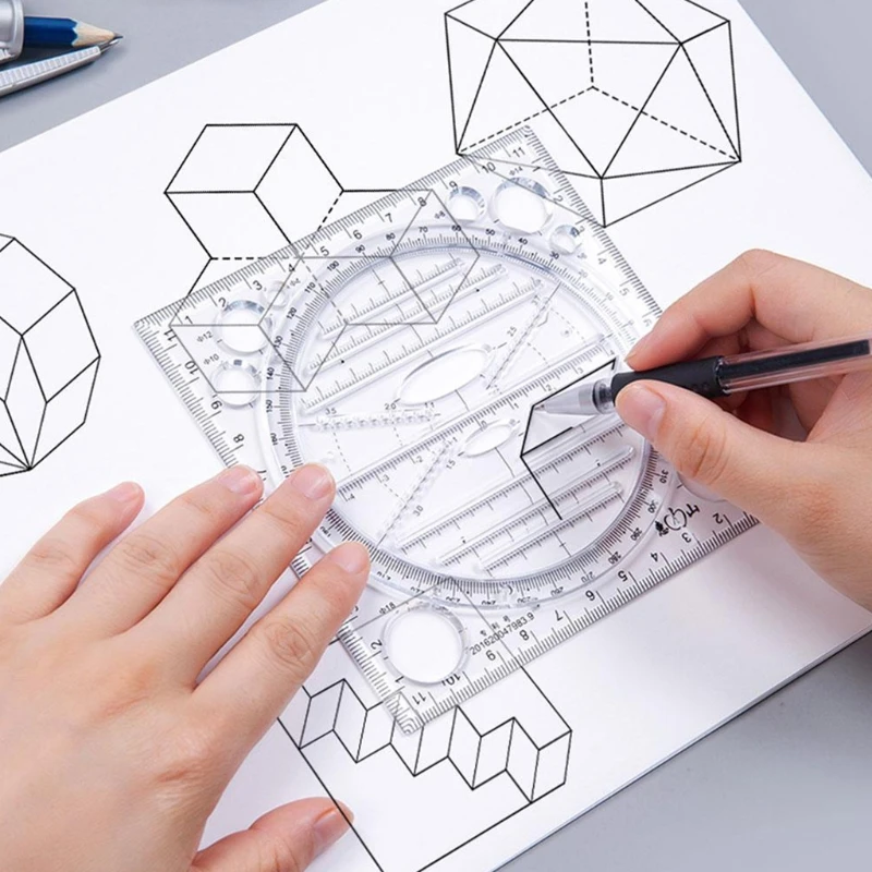 Regla de dibujo de diseño de arte multifunción, regla de plantilla elipse de geometría estéreo, 1XCB