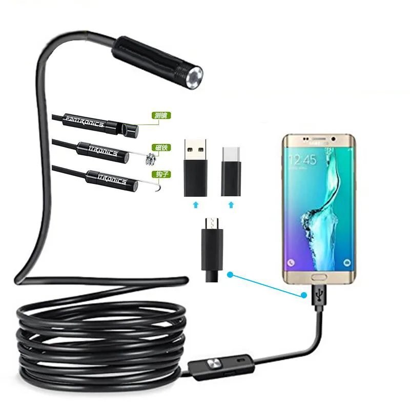 7 мм эндоскоп камера HD USB промышленный эндоскоп с 6 светодиодный 3,5 м жесткий кабель водонепроницаемый детектор трубопровода зеркало для Android PC - Цвет: Black