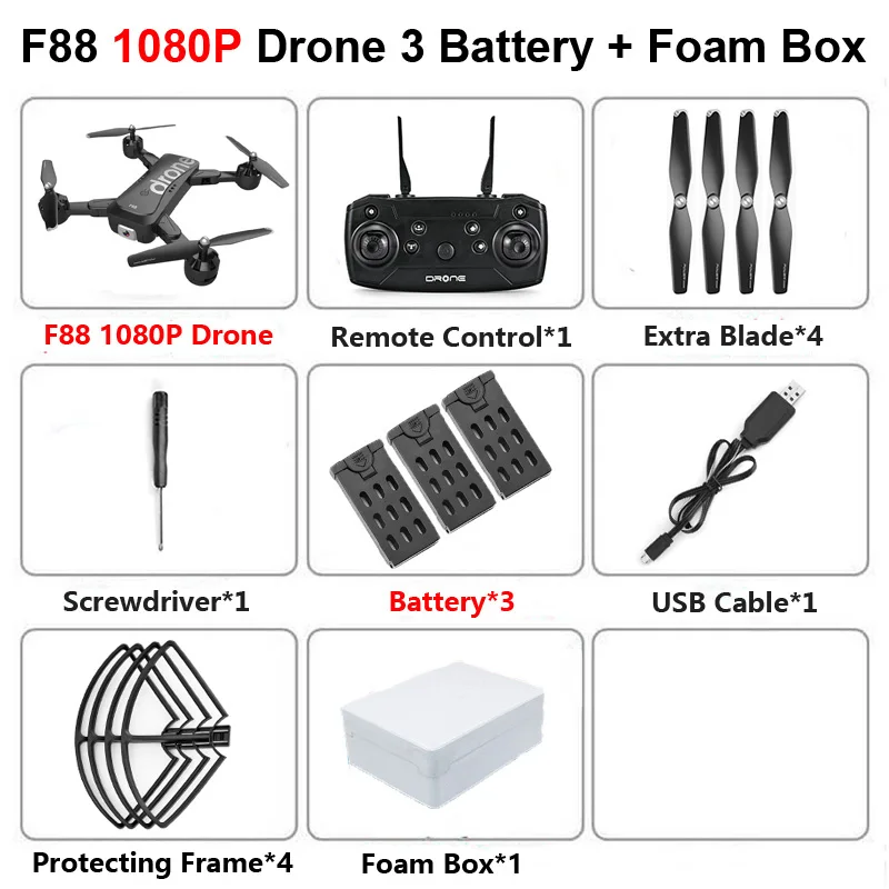 F88 складной Профессиональный Дрон с 4K HD двойной камерой WiFi FPV широкоугольный оптический поток RC вертолет Квадрокоптер игрушка XS816 E58 - Цвет: F88 1080P 3B Foam