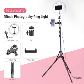 

LED Selfie Ring Light Photography Lighting USB Dimmable Ringlight Tripod Phone Clip For Youtube Makeup Video Live Photo Studio