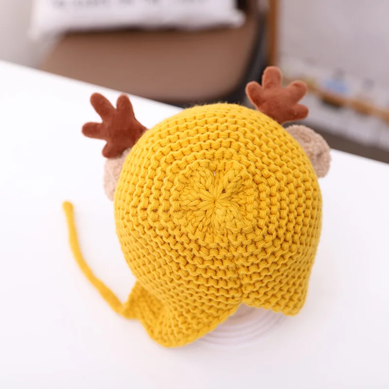 Cute Deer Elk Antlers Baby Hat Winter Warm Plush Knitted Ear Warmer Children Hat Bonnet Boys Girls Cap Beanie Christmas Hats