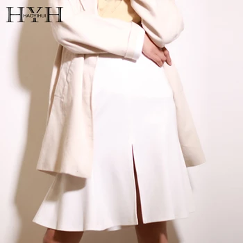 

HYH Haoyihui 2019 New Arrival Autumn Fashion Simple Style Solid Color High Waist Bag Hip Fishtail Skirt Swing Skirt