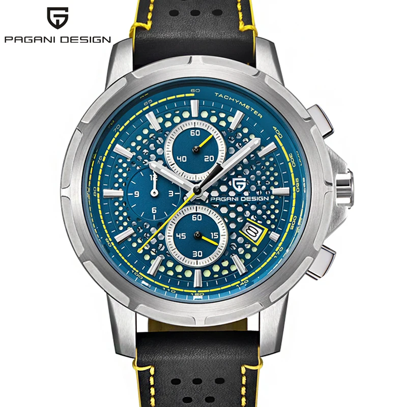PAGANI Дизайн Seiko VK67 Movt спортивные военные кварцевые часы кожаные светящиеся мужские часы модные Хронограф Авто наручные часы с отметкой даты