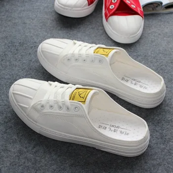 

spring new men's casual shoes half tow canvas shoes breathable comfort trend flat bottom shoes lazy men's shoes fgh56