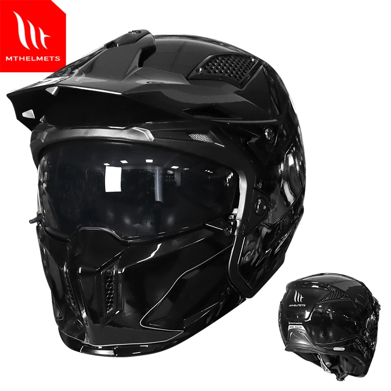 Casco para motocicleta de carreras, protector de cara completa, extraíble, de alta calidad, para Motocross, ECE cafe racer, color negro brillante|Cascos| -