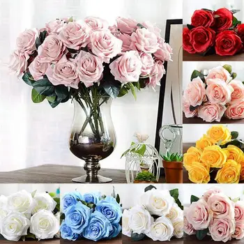 

Simulation DIY 10 Heads French Rose Artificial Silk Flowers Wedding Home Decor