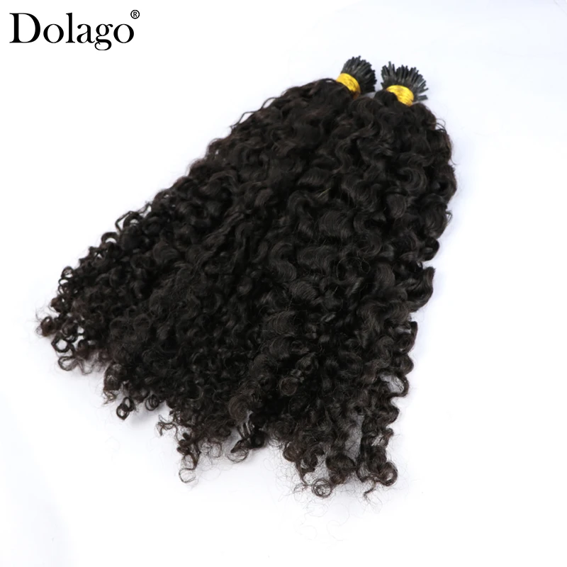 3B 3C Afro Kinky Curly Human Hair Brazilian Virgin Hair I Tip Microlinks Extensions Hair Bulk Natural Black Color For Women