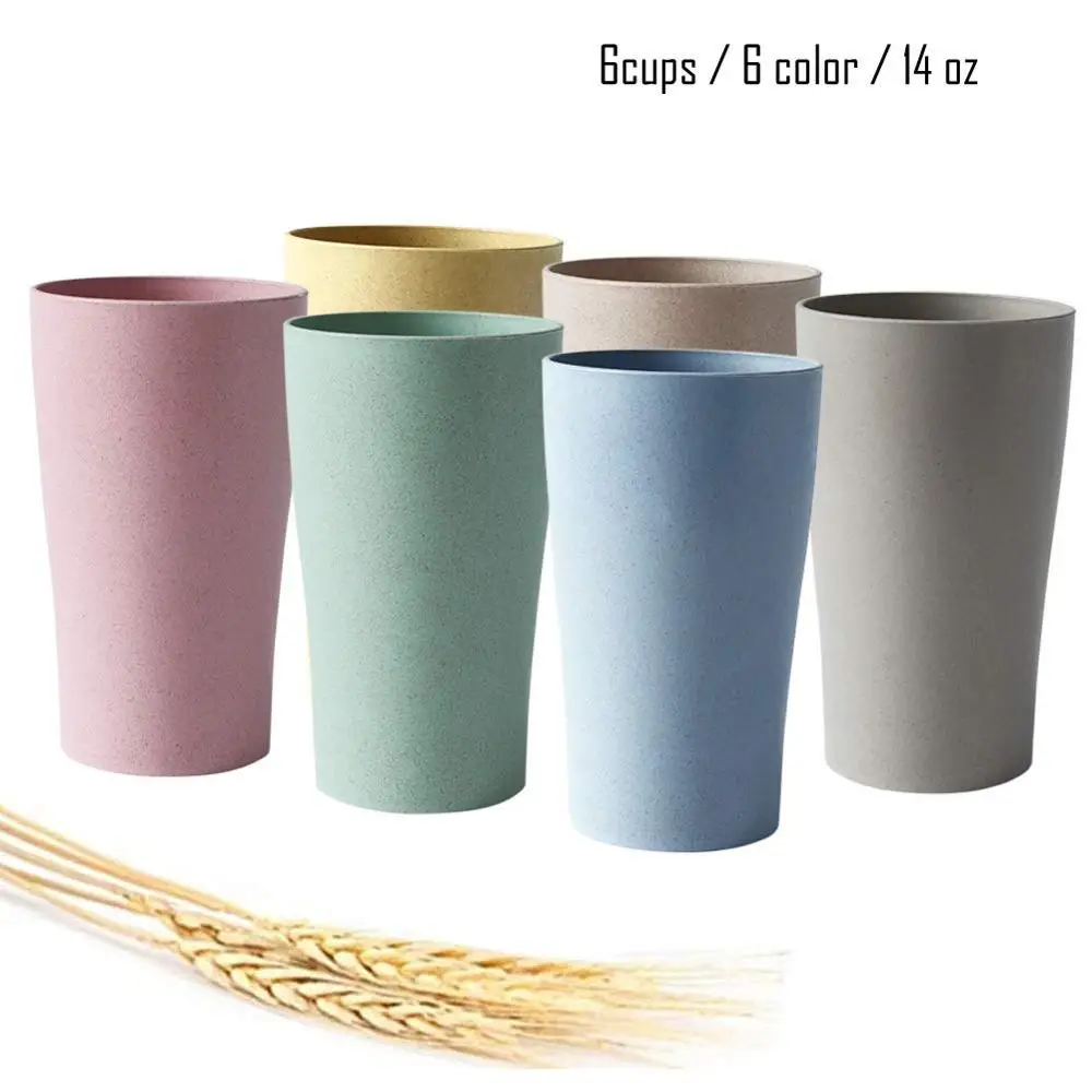 

400ml/14oz Set 6 Multicolor Mug for Coffee, Tea, Water, Milk, Juice, Wheat Straw Cup, Unbreakable,Non-Toxin, BPA Free and Health