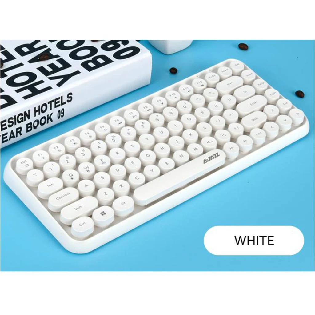 308i Bluetooth Wireless Keyboard Round Key 84 Keys Computer Gaming Keyboard Round Keycaps for Office Laptop Tablet