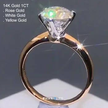 

14K Rose White Gold 1 Carat Moissanite Diamond Ring Women Round Classic Trendy Wedding Party Engagement Anniversary Ring D Color