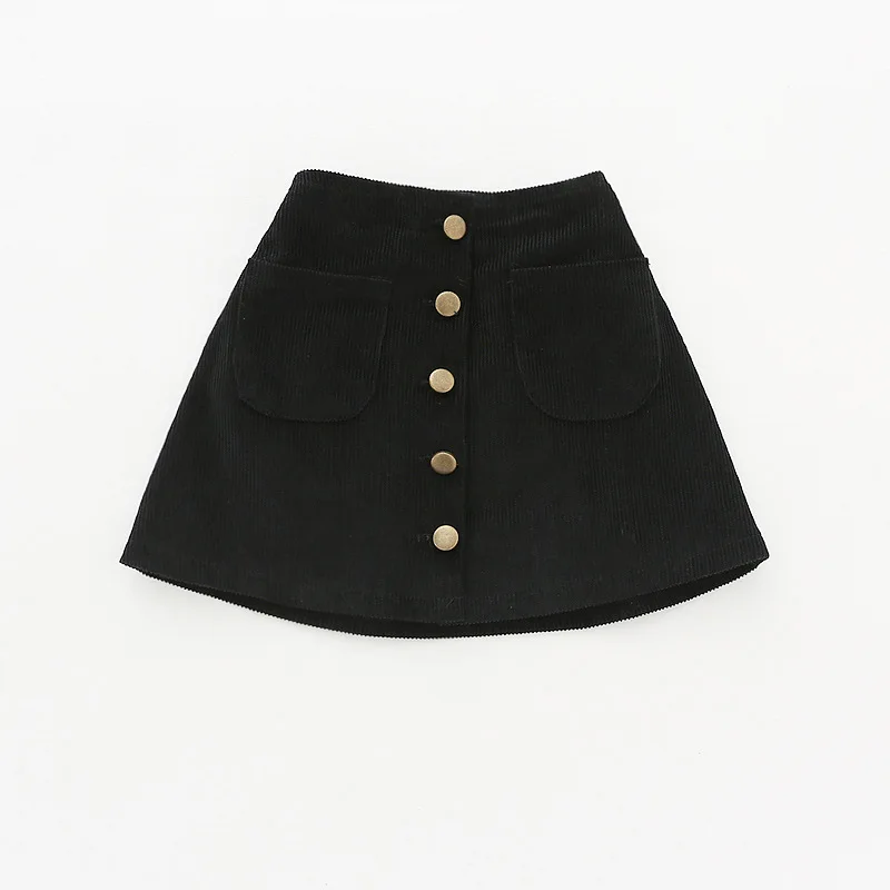 Black Welaken/Детские юбки, одежда Новинка года, модные хлопковые бархатные юбки с пуговицами для детей возрастом от 2 до 6 лет, одежда для маленьких девочек, юбки - Цвет: Black