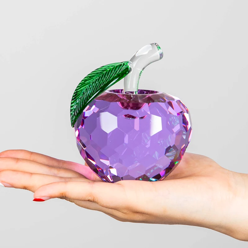 Миниатюрная Статуэтка из хрустального стекла с яблоком Natale, украшения для дома, фигурки, подарки, искусственные фрукты - Цвет: Purple leaves Apple