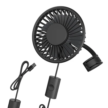 

360 Degree Rotation Air Cooling Portable Interior Pet Summer USB Car Fan Personal Passenger With Clips For Back Seat 3 Speeds