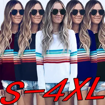 

Women Sweater Striped Print Long Sleeve Knitted Pullovers Jumper Casual Winter Sweaters Swetry Damskie Plus Size