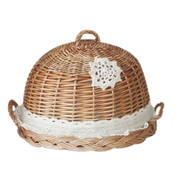 

Wicker Rattan Hand-Woven Wood Color Round Food Bread Cover Refreshment Pizza Tray