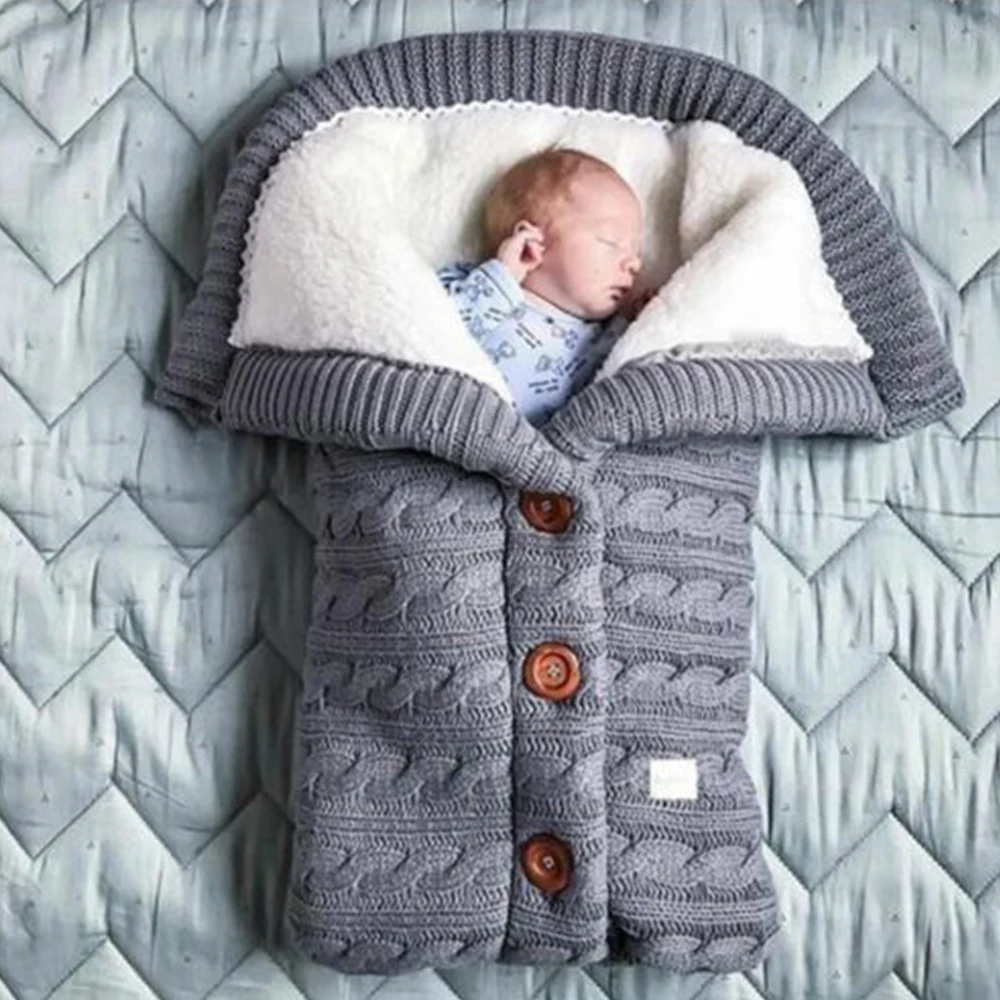 

Winter Stroller Envelope Sleeping Bags For Newborns Cute Baby Winter Warm Sleeping Bags Soft Infant Knit Button Swaddle Wrap