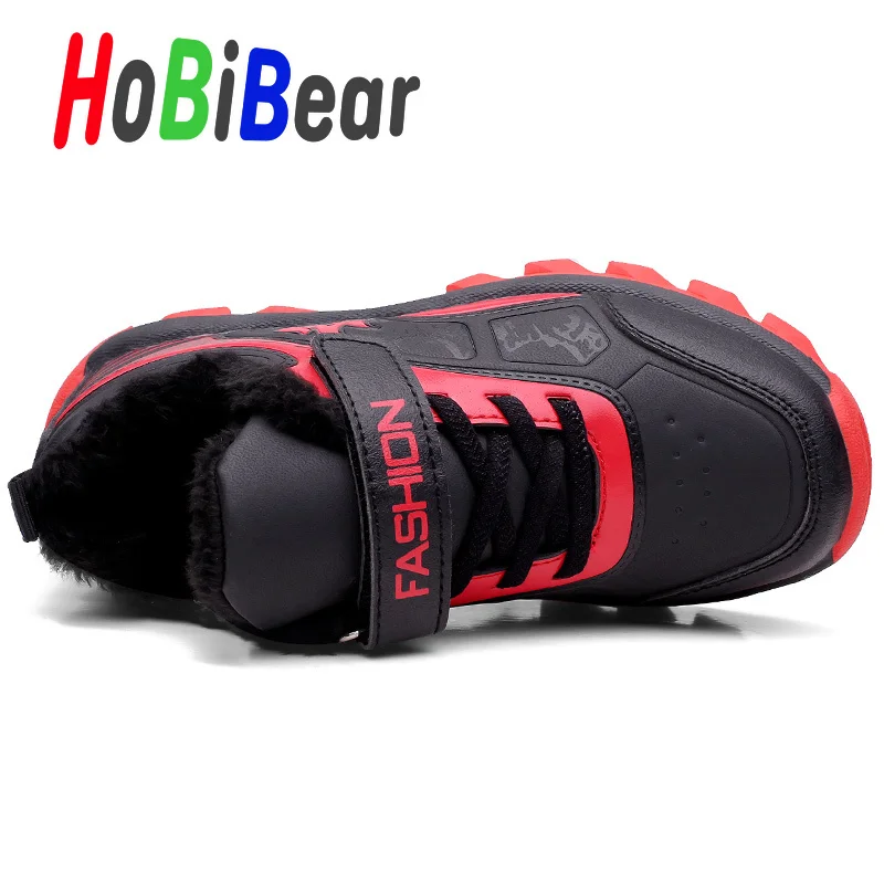 New Kids Boy Brand Sneakers Warm Fur Children Running Shoes Designer Big Boy Gym Shoes Outdoor PU Leather Fur Sneakers Boy