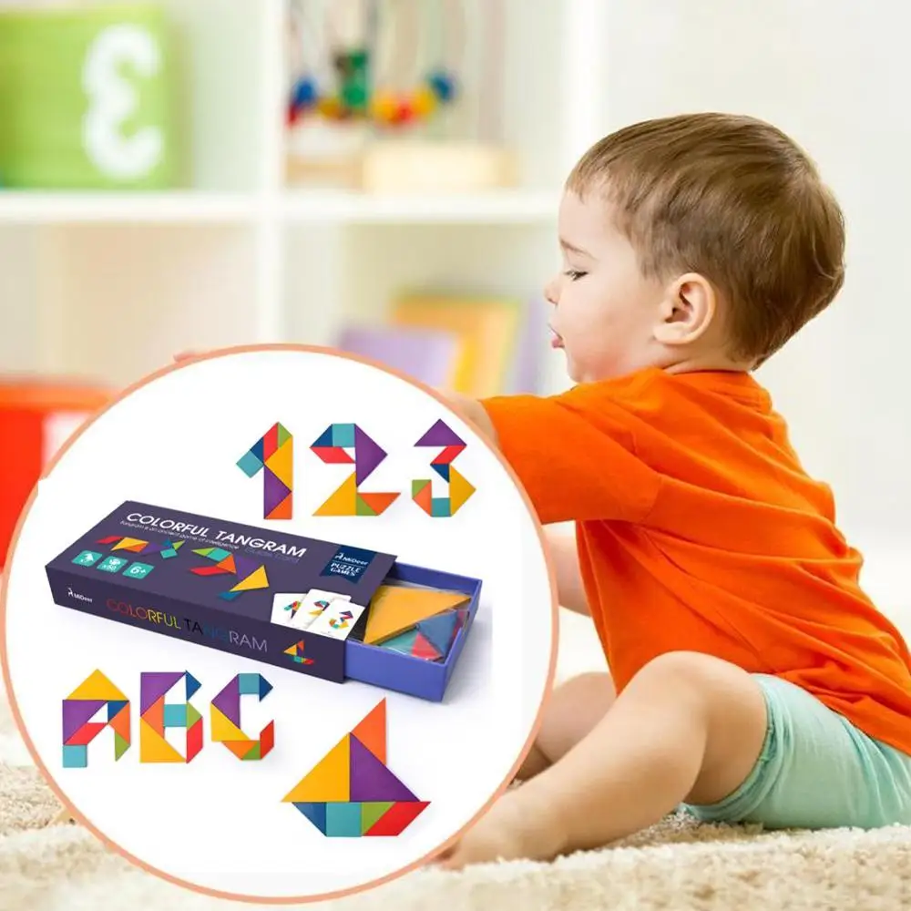 Деревянная IQ игра головоломка умный Tangram Головоломка ребенок игрушка-Танграм Деревянный головоломка