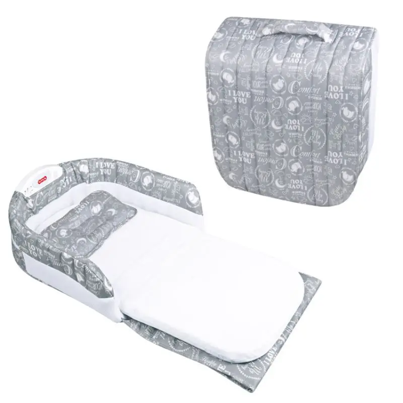 Gray Cloth ABS Plastic Cotton Material Mattress Baby Bed Half Encirclement Portable Folding Multi-Function With Music Night Light Bed - Цвет: Gray