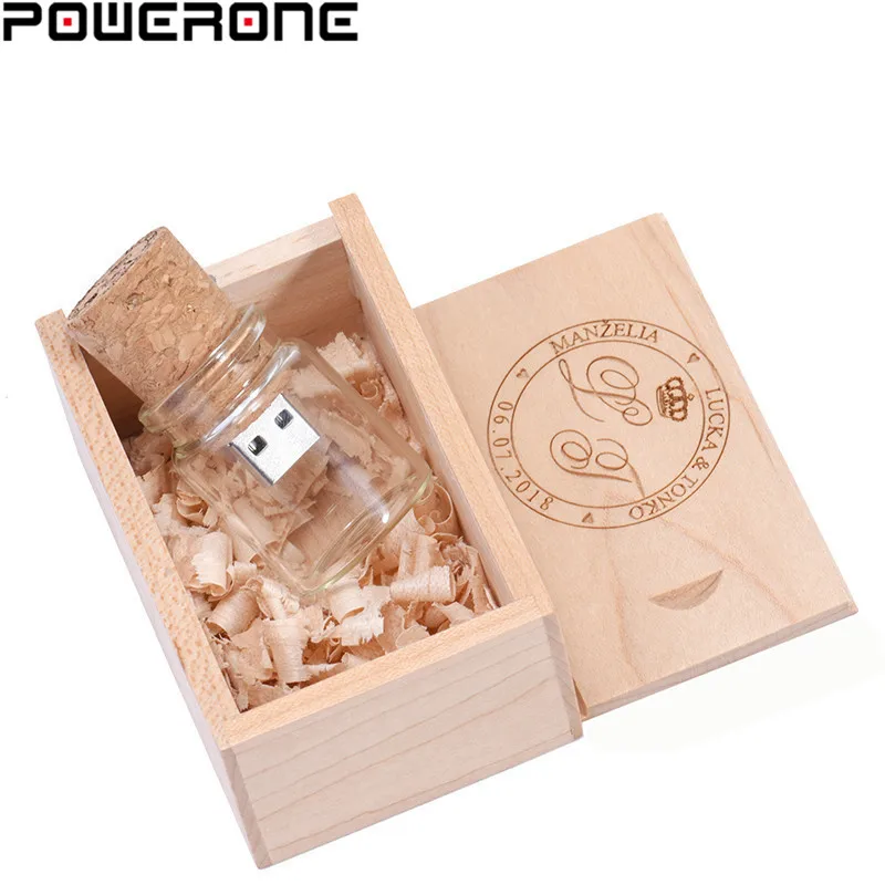 POWERONE бесплатный логотип стеклянная бутылка USB + коробка флэш накопитель Флешка 64